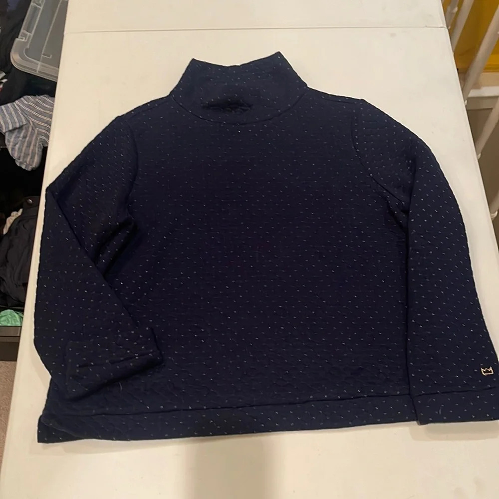 Crown & Ivy mock neck blue, and gold sweatshirt, size extra large